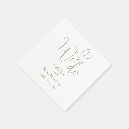 Eenvoudig We Do Script Love Heart Sage Green Weddi Servet (Hoek)