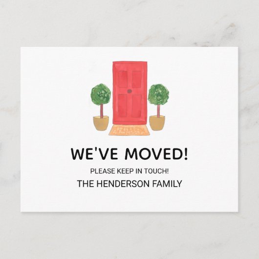 Eenvoudig we hebben rode deur verplaatst aankondigingskaart (Voorkant)