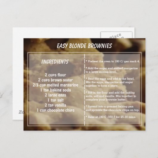 Eenvoudig webbrownie Recipe Briefkaart (Voorkant / Achterkant)
