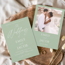 Eenvoudig Weddenschap Foto Sage Green Script