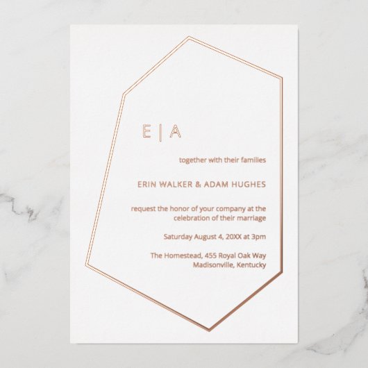 Eenvoudig weddenschap Gem Geometric Real Roos Gold Folie Uitnodiging (Voorkant)