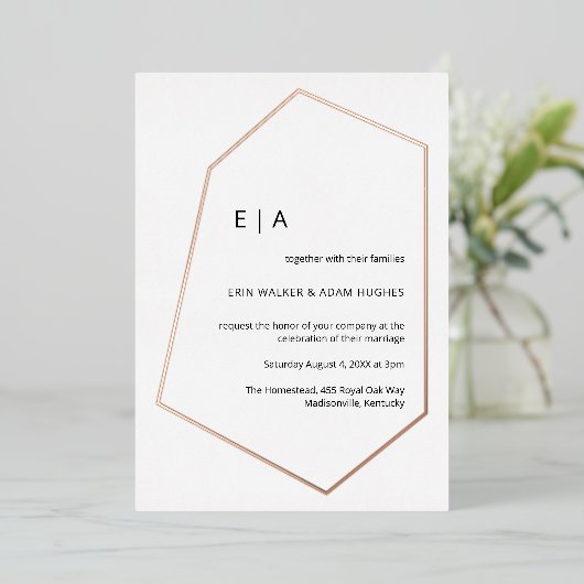 Eenvoudig weddenschap Geometric Real Roos Gold Folie Uitnodiging (Staand Voorkant)