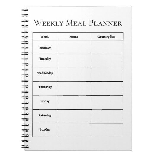 Eenvoudig weekmenu planner notitieboek (Voorkant)
