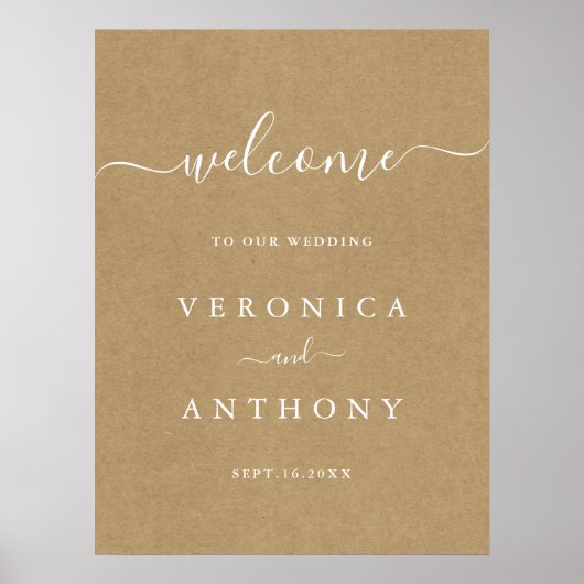 Eenvoudig welkomstteken voor het huwelijk met een poster (Voorkant)
