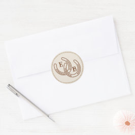 Eenvoudig westers hoefijzer-huwelijksmonogram ronde sticker