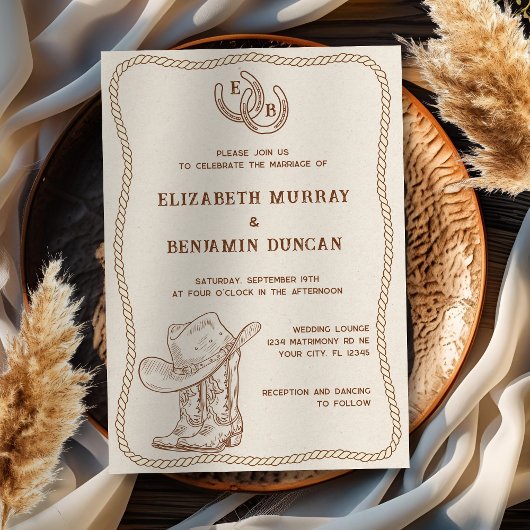 Eenvoudig Westers Hoefijzer Monogram Schuur Bruilo Kaart