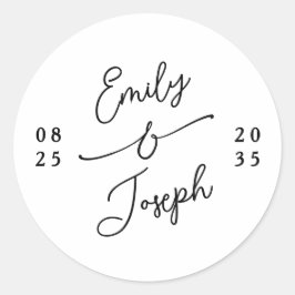 Eenvoudig Whimsical Handgeschreven Monogram Huweli Ronde Sticker