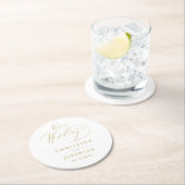 Eenvoudig White Gold Elegant Script Weddenschap Ronde Kartonnen Onderzetter (Insitu)