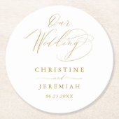 Eenvoudig White Gold Elegant Script Weddenschap Ronde Kartonnen Onderzetter (Voorkant)