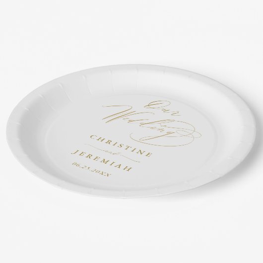 Eenvoudig White Gold Modern Script Weddenschap Papieren Bordje (Gekanteld)