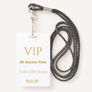 Eenvoudig White Gold VIP All Access Pass Concert Badge