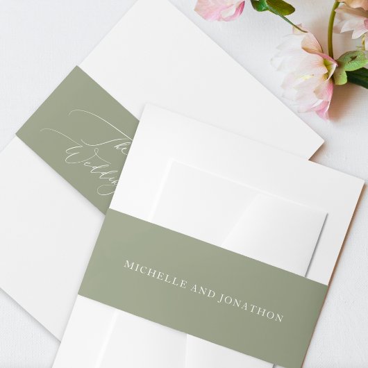 Eenvoudig White Sage Modern Calligraphy Wedding Uitnodigingen Wikkel