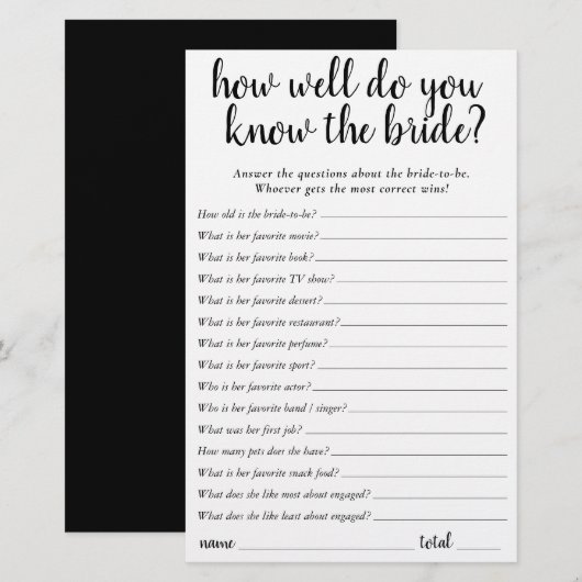 Eenvoudig Wie kent de Bruid Beste | Black Game Kaa (Voorkant / Achterkant)