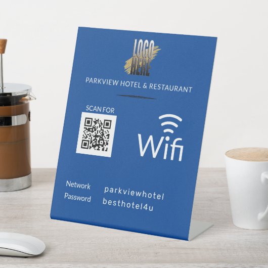 Eenvoudig WiFi-netwerkwachtwoord QR-code blauw Reclamebord Met Voetstuk (Insitu)
