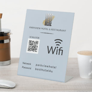 Eenvoudig WiFi-netwerkwachtwoord QR dusty blue Reclamebord Met Voetstuk