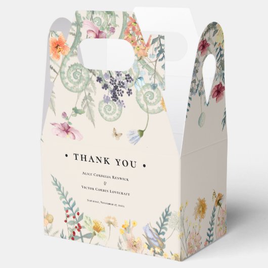 Eenvoudig Wildflower Fern Beige Weddenschap Bedankdoosjes (Geopend)
