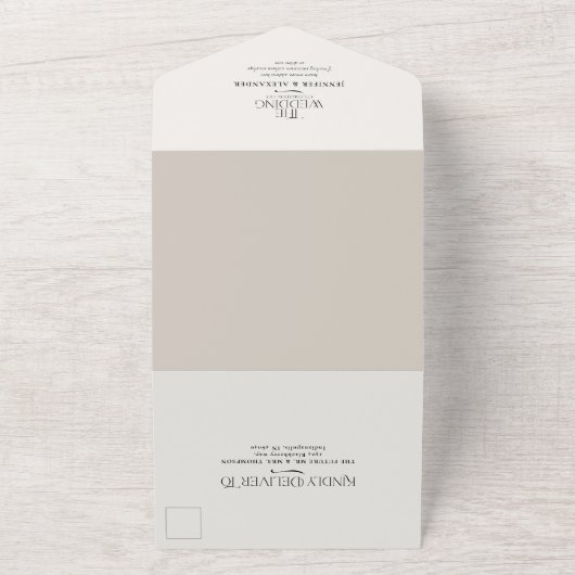 Eenvoudig wintergroen ovaal Ivory Cream Wedding All In One Uitnodiging (Buitenkant)