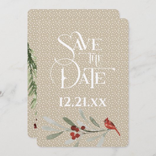 Eenvoudig winterhuwelijk - sla de datum op - kardi save the date (Voorkant / Achterkant)