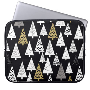 Eenvoudig winterpatroon. Zwarte achtergrond. Goud, Laptop Sleeve