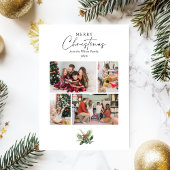 Eenvoudig Wit 4 Foto Collage Kerstmis Greenery Feestdagenkaart