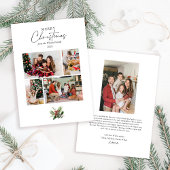 Eenvoudig Wit 4 Foto Collage Kerstmis Greenery Feestdagenkaart