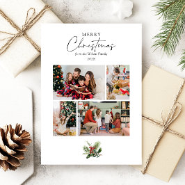 Eenvoudig Wit 4 Foto Collage Kerstmis Greenery Feestdagenkaart