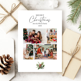Eenvoudig Wit 4 Foto Collage Kerstmis Greenery Feestdagenkaart