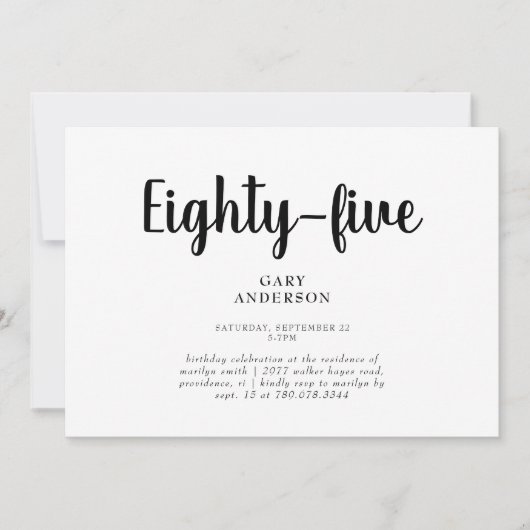 Eenvoudig Wit 85e Verjaardagsfeestuitnodiging Kaart (Voorkant)