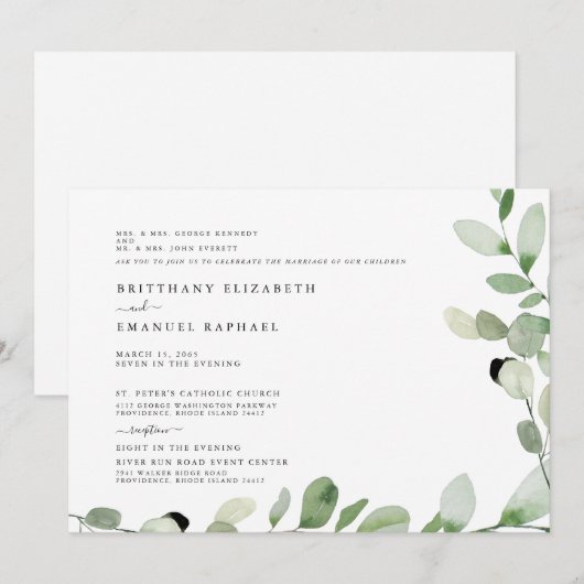 Eenvoudig wit beide ouders die op de lijst staan v kaart (Voorkant / Achterkant)