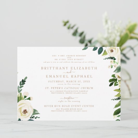 Eenvoudig Wit Beide Ouders Gouden Tekst Bruiloft Kaart (Staand voorkant)