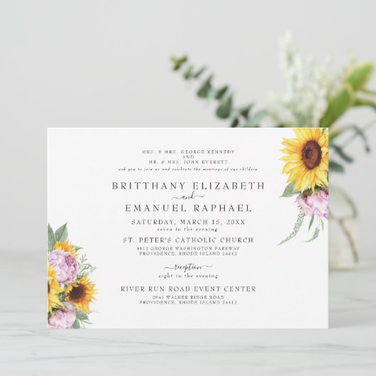 Eenvoudig wit beide ouders Zonnebloem Weddenschap Kaart (Staand voorkant)