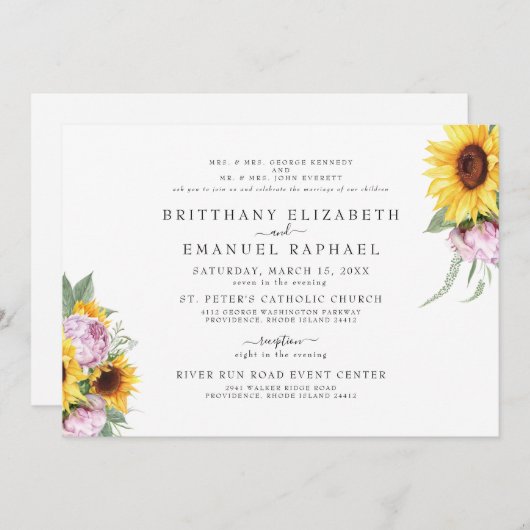 Eenvoudig wit beide ouders Zonnebloem Weddenschap Kaart (Voorkant / Achterkant)