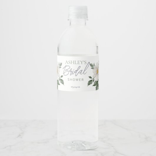 Eenvoudig Wit Bloemen Bruids Water Flesje Label Waterfles Etiket (Voorkant)