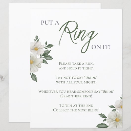 Eenvoudig Wit Bloemen Vrijgezellenfeest Ring Game (Voorkant / Achterkant)