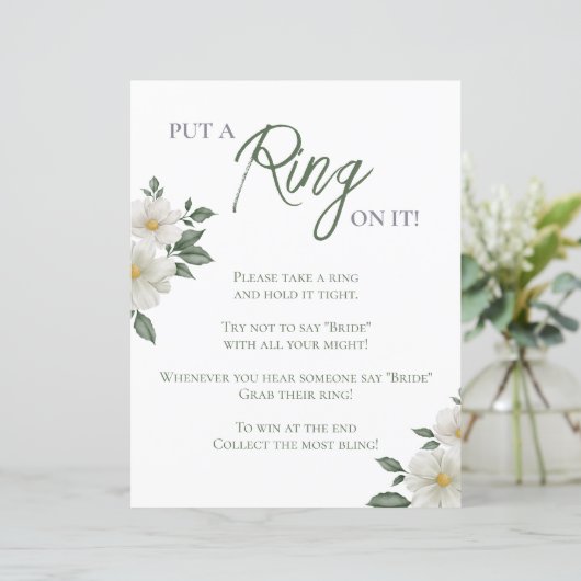 Eenvoudig Wit Bloemen Vrijgezellenfeest Ring Game (Staand voorkant)