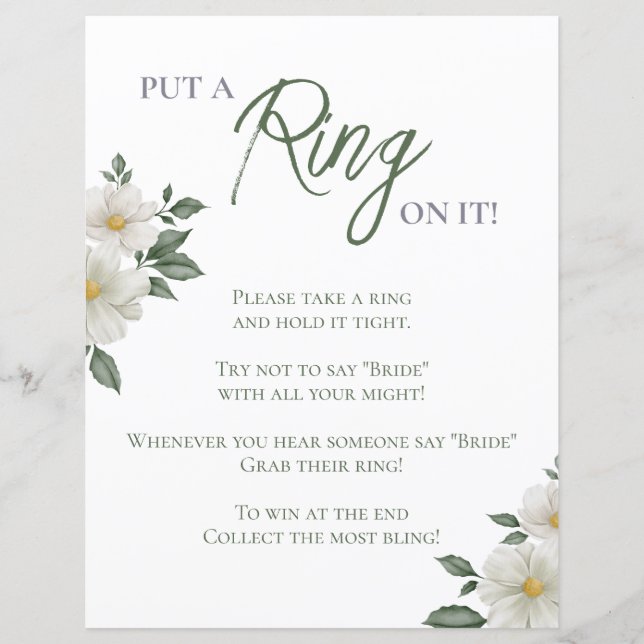 Eenvoudig Wit Bloemen Vrijgezellenfeest Ring Game (Voorkant)