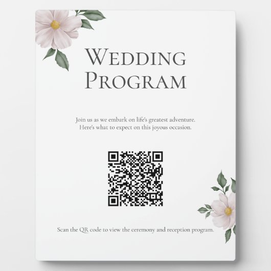 Eenvoudig wit bloemenbruiloft programmabord fotoplaat (Voorkant)