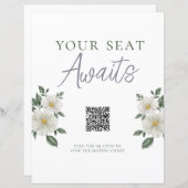 Eenvoudig wit bloemenqr-code zitplaatsnaambord (Voorkant / Achterkant)