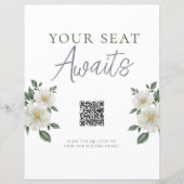 Eenvoudig wit bloemenqr-code zitplaatsnaambord (Voorkant)