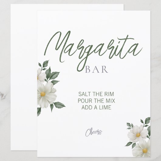 Eenvoudig wit bloemig Vrijgezellenfeest Margarita  (Voorkant / Achterkant)