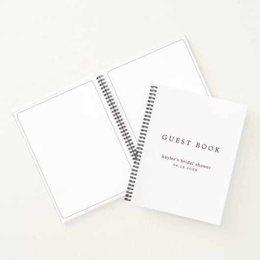 Eenvoudig Wit Bruids Bruiloft Gastboek in Bourgond Notitieboek (Binnen)
