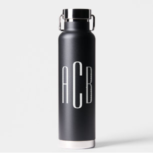 Eenvoudig wit drielettermonogram waterfles