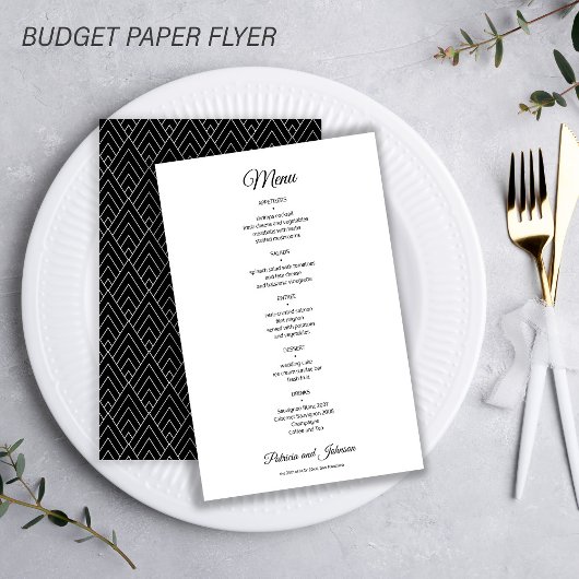 Eenvoudig wit elegant trouwmenu met budget flyer