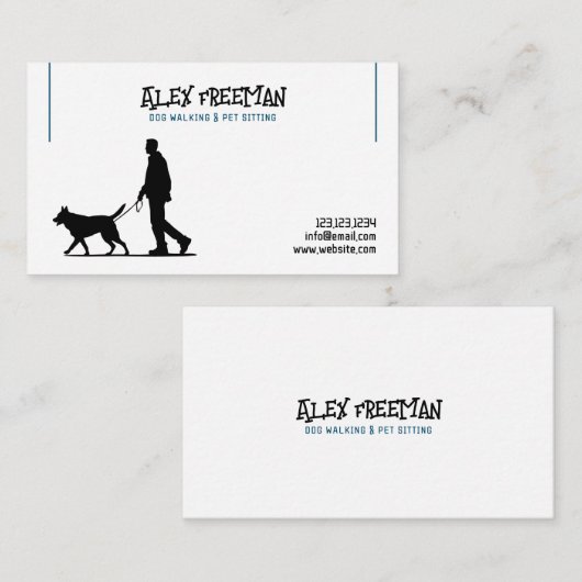 Eenvoudig Wit en Blauw Hond Walker Silhouet Visitekaartje (Voorkant / Achterkant)