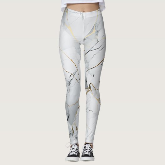Eenvoudig wit en goud gemarmerd leggings (Voorkant)