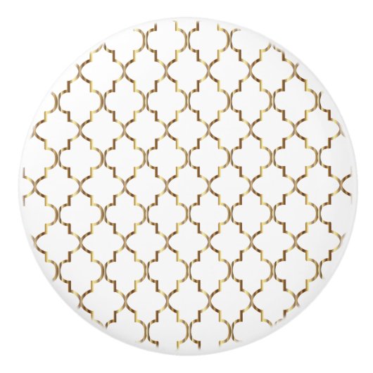 Eenvoudig wit en goud Quatrefoil Keramische Knop (Voorkant)