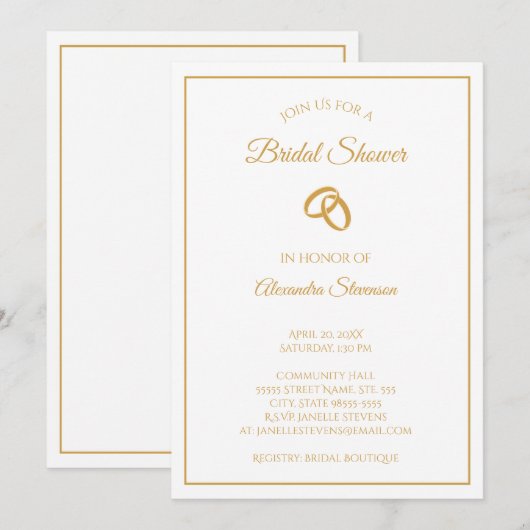 Eenvoudig Wit en Goud Trouwringen Vrijgezellenfees Kaart (Voorkant / Achterkant)