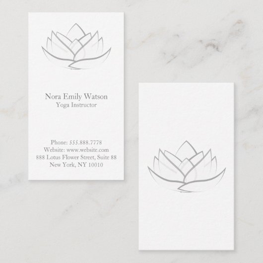 Eenvoudig wit en grijs Lotus Flower Visitekaartje (Voorkant / Achterkant)