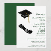 Eenvoudig Wit en Groen Graduation Party Kaart (Voorkant / Achterkant)