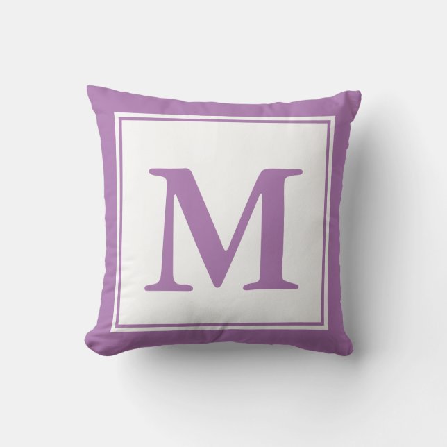 Eenvoudig wit en lavender monogram kussen (Voorkant)